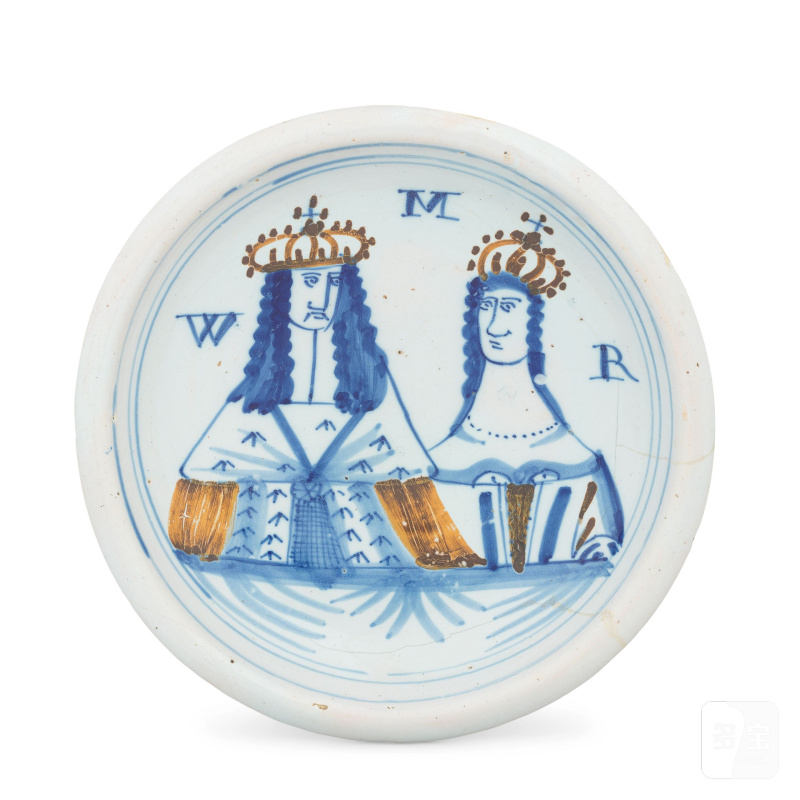 A London delftware Royal portrait plate, circa 1689-94